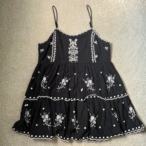Black Mini Dress with White Embroidery